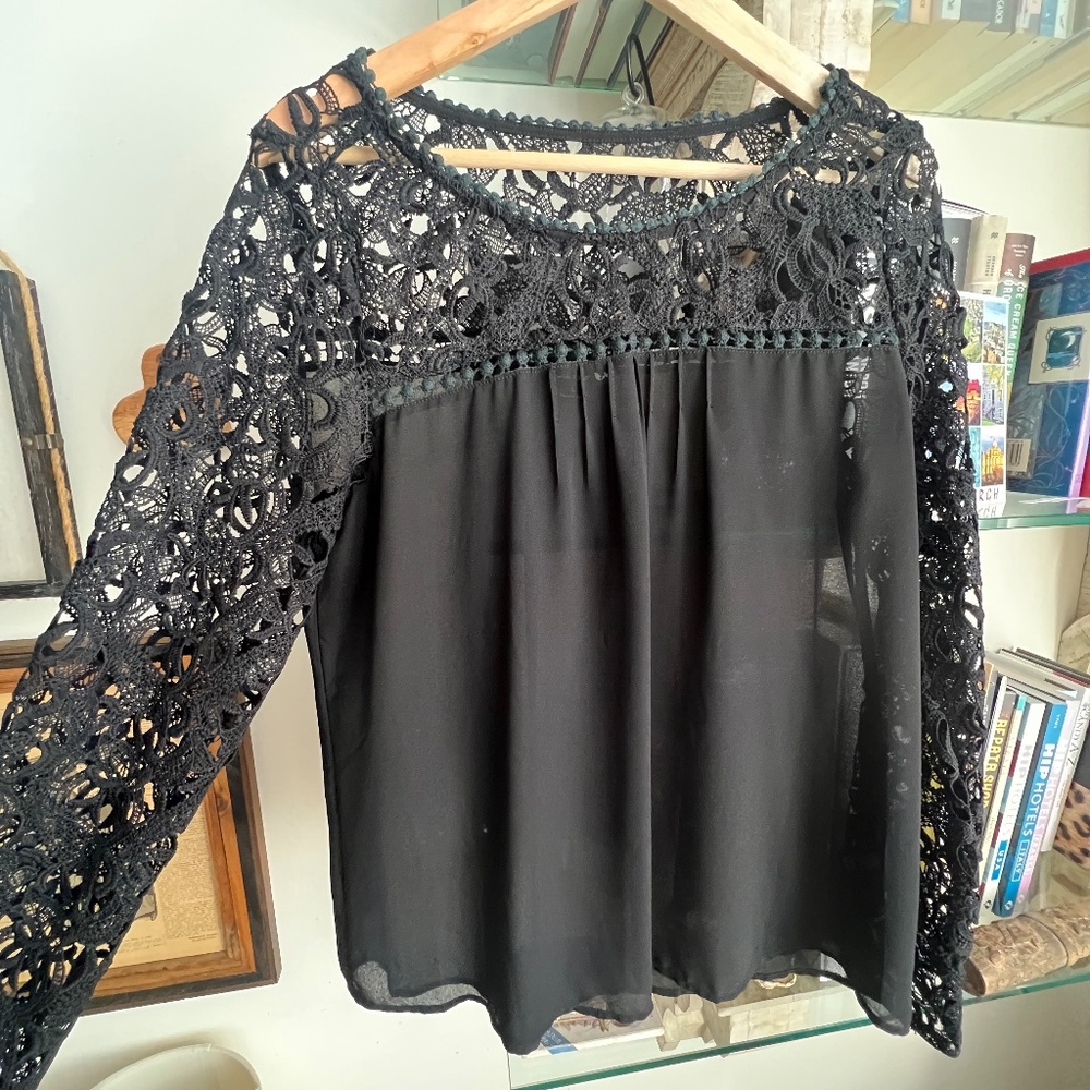Sheer Black Top with Lace Detail
